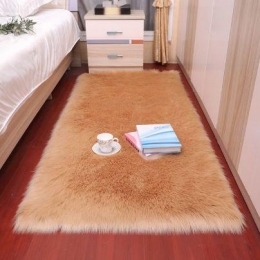 Square-shaped, soft, long pile Faux Fur mat-Suede Fabric bottom-Bedside decorative mat-apricot 45 x 45 cm