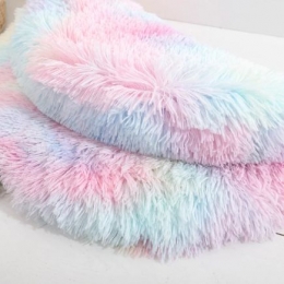 Round Cushion for Cat or small Dog-Interior decoration-Soft Faux Fur, Double-sided, Machine Washable-rainbow - Ø40 cm