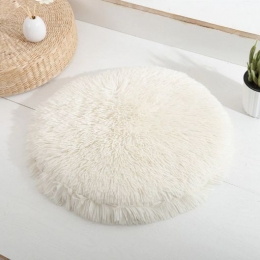 Round Cushion for Cat or small Dog-Interior decoration-Soft Faux Fur, Double-sided, Machine Washable-white - Ø50 cm