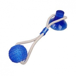 Pet bite toy with suction cup-bouncy ball-blue