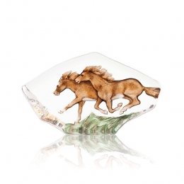 Mats Jonasson Crystal - WILDLIFE PAINTED - Horses, small crystal sculpture - 34085
