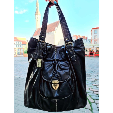 Vegan Leather Casual Maxi Tote bag with zipper Elite Style, black - 9159