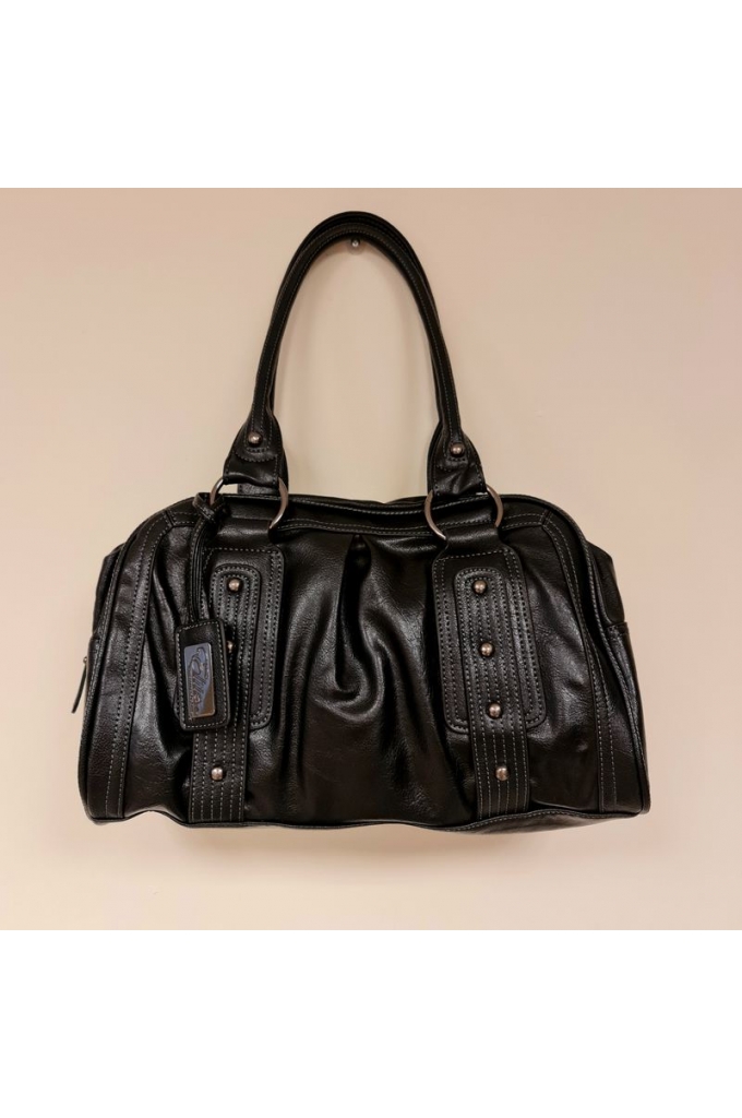 Vegan Leather handbag with rolled top handles Elite Style, black - 9489