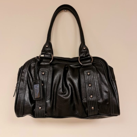 Vegan Leather handbag with rolled top handles Elite Style, black - 9489