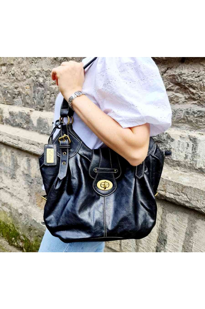 Vegan Leather shoulder bag Elite Style, black - 9610