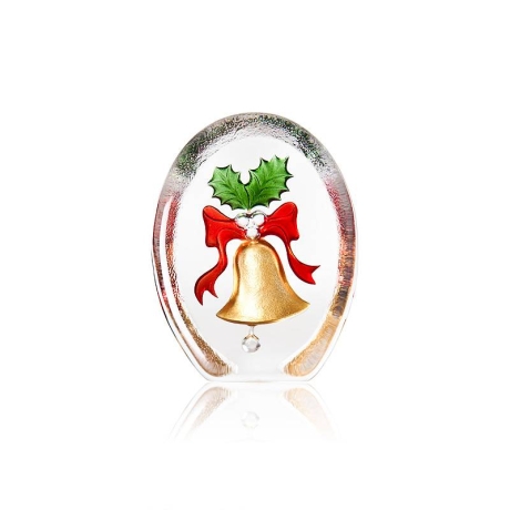 Mats Jonasson Crystal - CHRISTMAS by Robert Ljubez - Golden Bell and Prickly Mistletoe - 34240