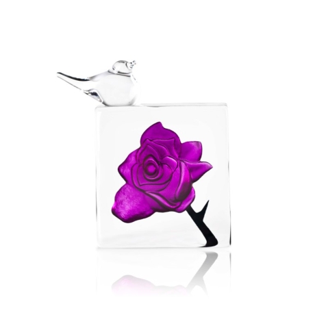 Mats Jonasson Crystal - FLORAL FANTASY Blackbird - purple Rose by Lina Lundberg - 34098