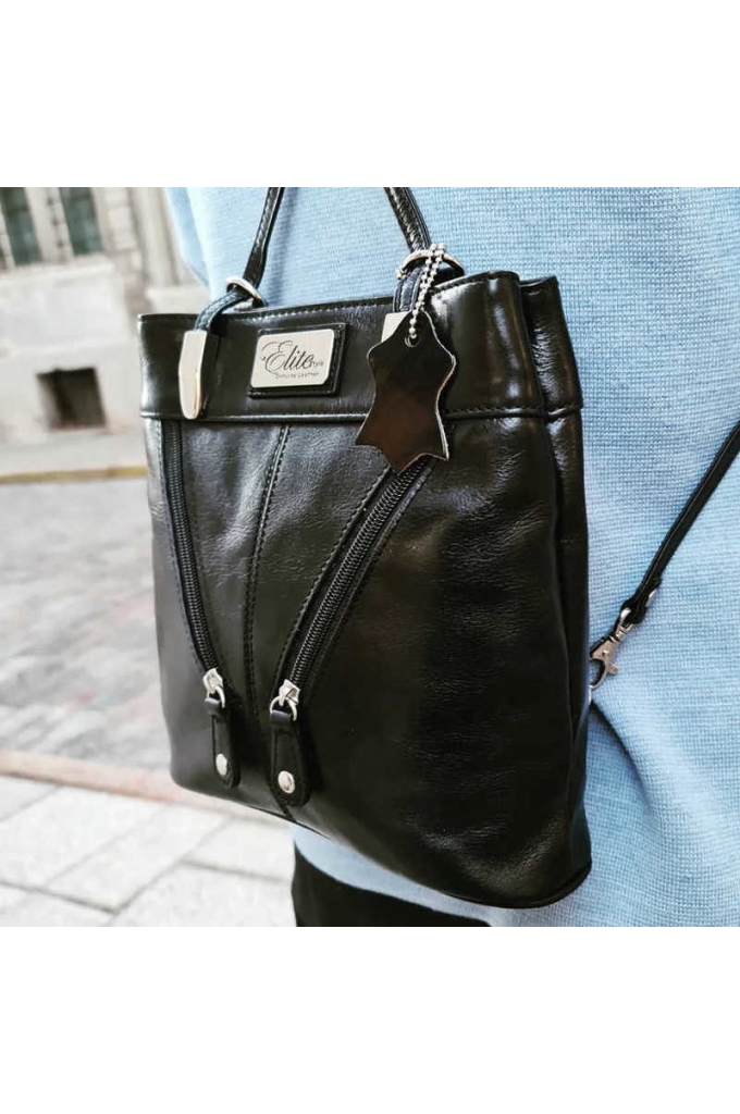Italian Genuine vegetable Tanned Leather - Shoulder bag / Mini Backpack - S-1798-black