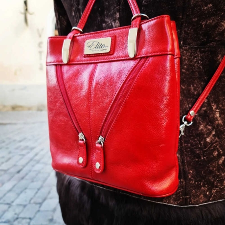 Italian Genuine vegetable Tanned Leather - Shoulder bag / Mini Backpack - S-1798-red