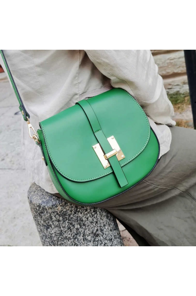 Udine Crossbody bag - U-shaped SADDLE bag - Genuine Italian Leather - Kelly green