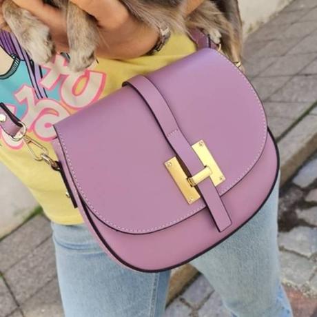 Udine Crossbody bag - U-shaped SADDLE bag - Genuine Italian Leather - lilac