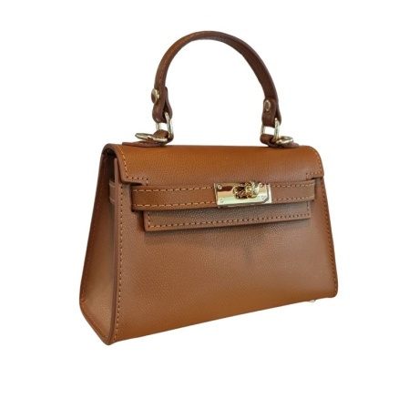 Cute bag made of Genuine Italian Leather in cognac colour