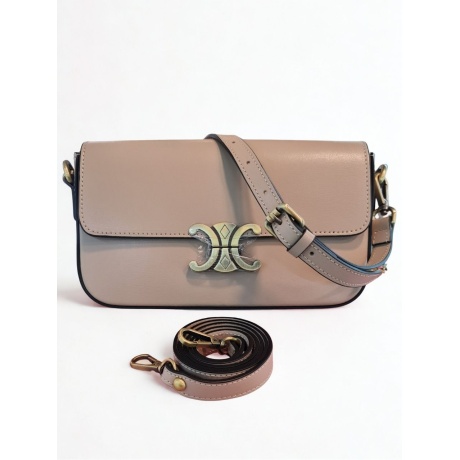 Baguette flap bag with 2 shoulder straps in beige Genuine Italian Leather BP-24123