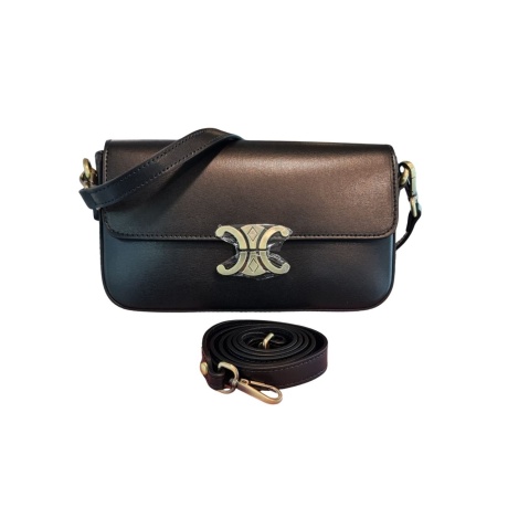 Baguette flap bag with 2 shoulder straps in black Genuine Italian Leather BP-24123