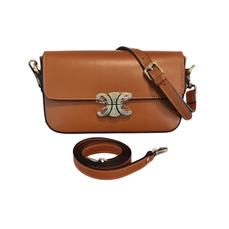 Baguette flap bag with 2 shoulder straps in cognac made of Genuine Italian Leather BP-24123
