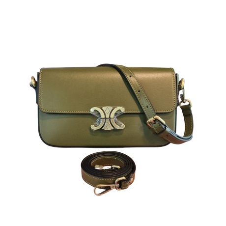 Baguette flap bag with 2 shoulder straps in khaki green Genuine Italian Leather BP-24123