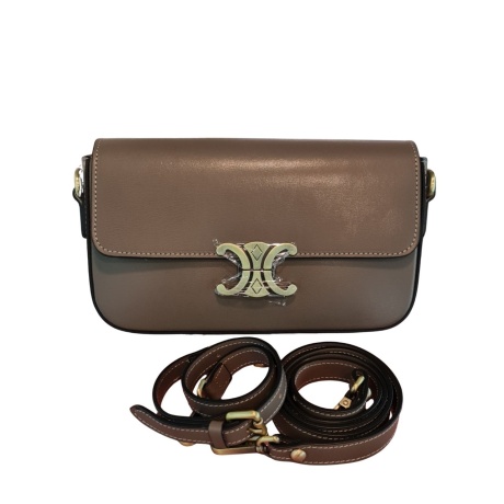 Baguette flap bag with 2 shoulder straps in taupe Genuine Italian Leather BP-24123