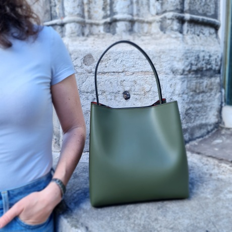 Genuine Italian Leather Tote Bag Nuoro dark green - BP-16158N
