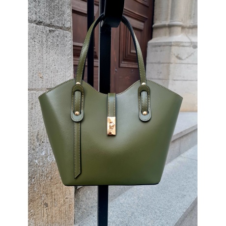 Genuine Italian Leather Top Handle Tote Bag dark green BP-24063