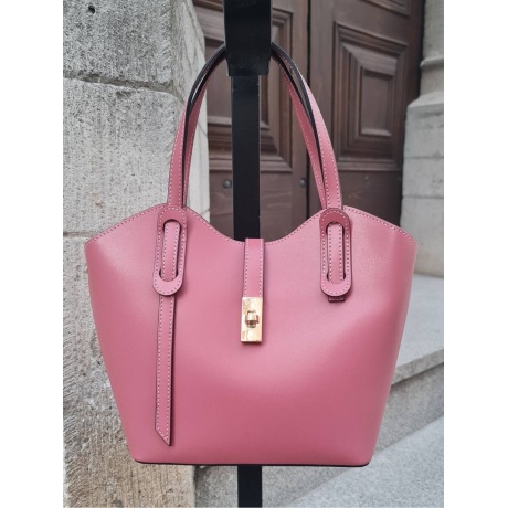 Genuine Italian Leather Top Handle Tote Bag faded pink rose BP-24063