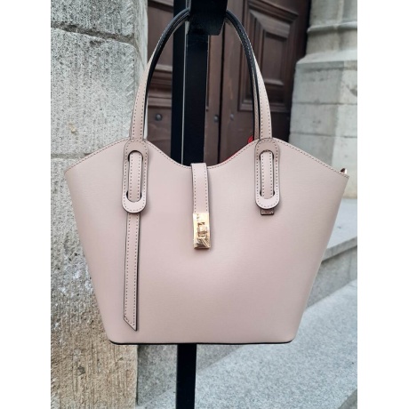 Genuine Italian Leather Top Handle Tote Bag light beige BP-24063