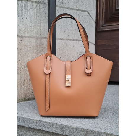Genuine Italian Leather Top Handle Tote Bag light cognac BP-24063