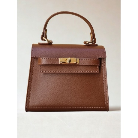 Belted Handheld bag made of Genuine Italian Leather in chocolate colour