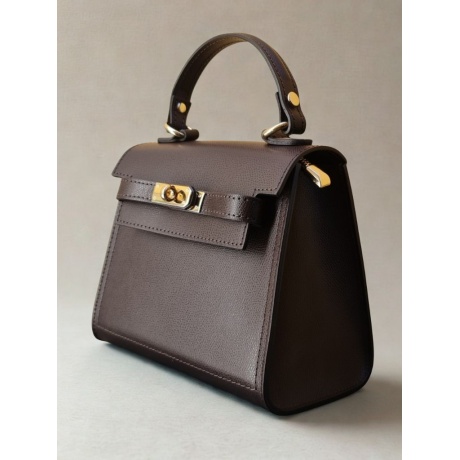 Belted Handheld bag made of Genuine Italian Leather in dark chocolate colour
