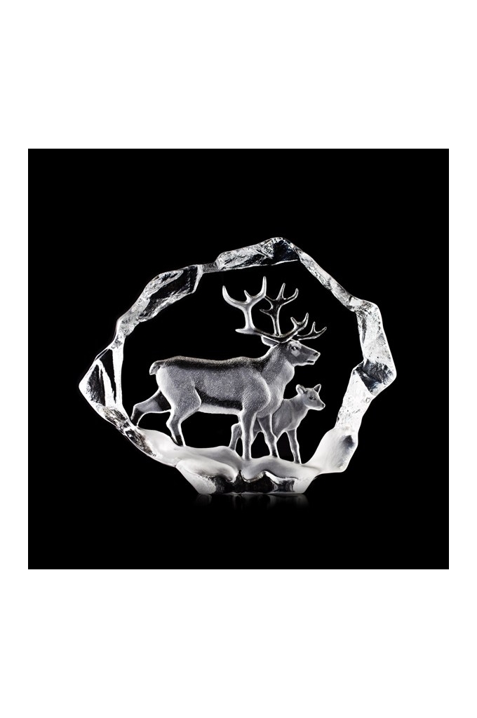 Mats Jonasson Crystal - LIMITED EDITION - WILDLIFE Reindeer and calf - 34151