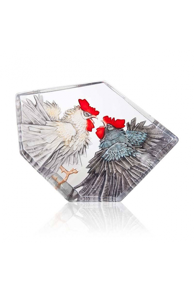 Mats Jonasson Crystal - LIMITED EDITION - WILDLIFE PAINTED - Fighting Roosters II - 34251