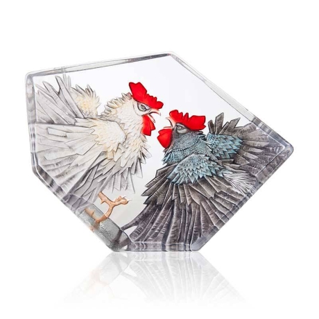 Mats Jonasson Crystal - LIMITED EDITION - WILDLIFE PAINTED - Fighting Roosters II - 34251