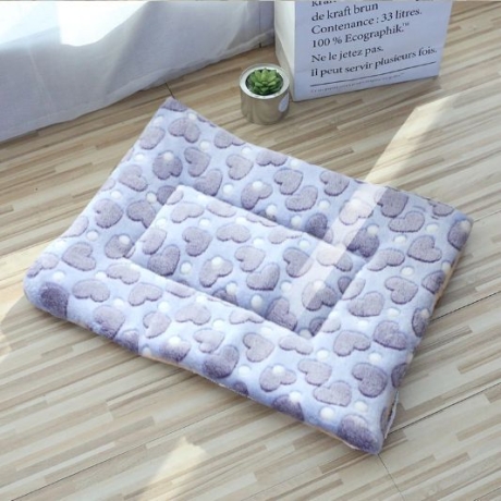 Rectangular Mat for small pet-Soft Coral Fleece-blue hearts-54x40 cm