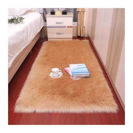 Rectangular mat, soft long pile Faux Fur mat-Suede Fabric bottom-Bedside decorative mat-apricot 40 x 60 cm