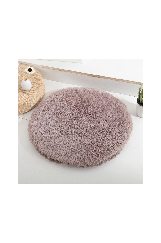 Round Cushion for Cat or small Dog-Interior decoration-Soft Faux Fur, Double-sided, Machine Washable-brown - Ø50 cm