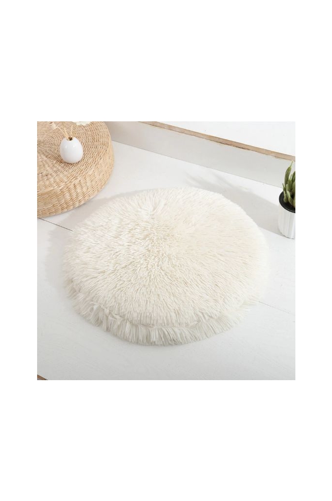 Round Cushion for Cat or small Dog-Interior decoration-Soft Faux Fur, Double-sided, Machine Washable-white - Ø50 cm