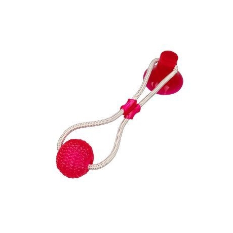 Pet bite toy with suction cup-bouncy ball-red