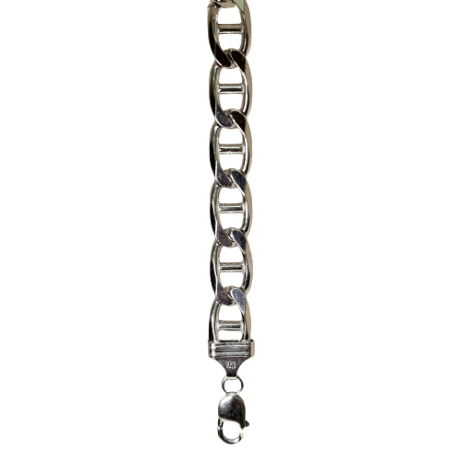 Silver Rhodium Plated Flat Marine Chain Bracelet 13mm x 215mm