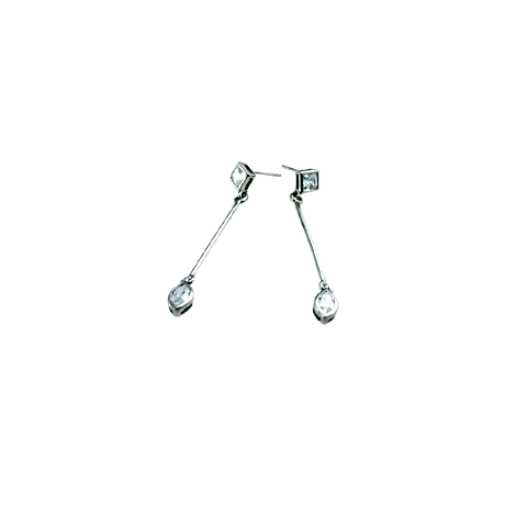 Oh la la Jewellery Original Design - Eye Shape Stone Bar Drop Earrings - Silver 925, clear cz