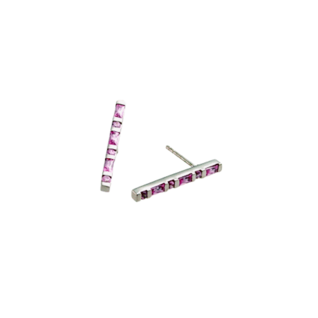 Bar Drop Earrings - Silver 925, pink cz