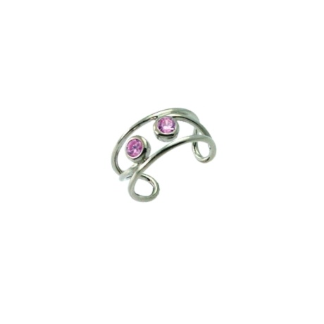 Sterling Silver Adjustable Pinky Toe Ring Midi Finger with pink cz