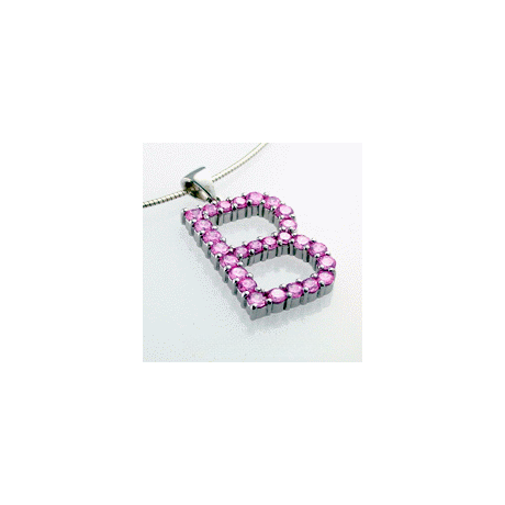 Silver Pendant Letter B, pink CZ