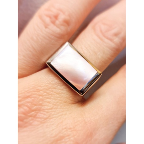 Rectangular Pink MOP Signet Silver Ring