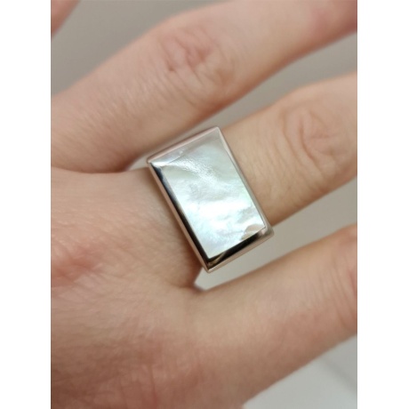 Rectangular White MOP Signet Silver Ring