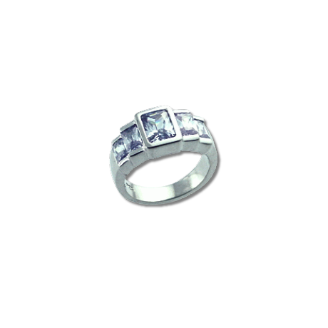 Roxanne 5 stones Silver Ring, clear cz, graduated radiant cut - OHR47-1674-001