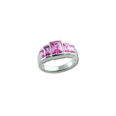 Roxanne 5 stones Silver Ring, pink cz, graduated radiant cut - OHR47-1674-002