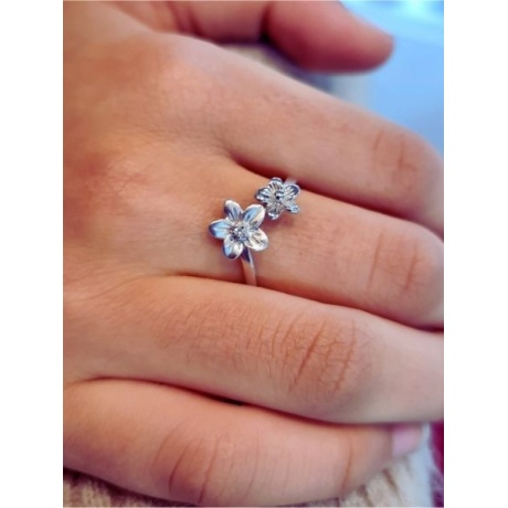 Two flowers Silver Ring, clear cz