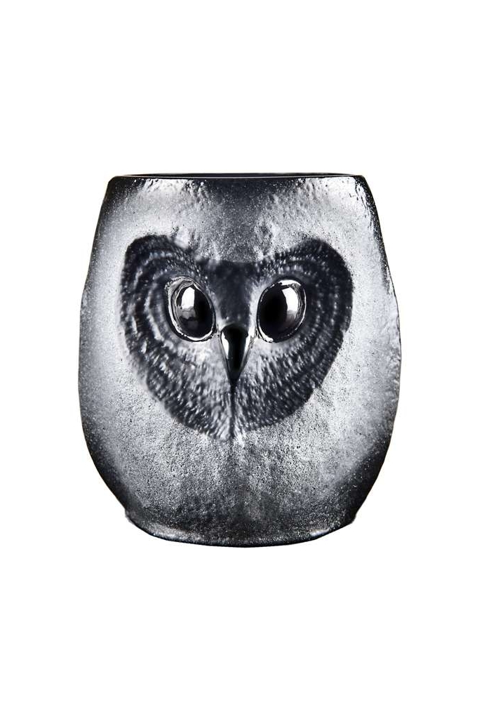Mats Jonasson Crystal - STRIX large tumbler Owl, black - 42040