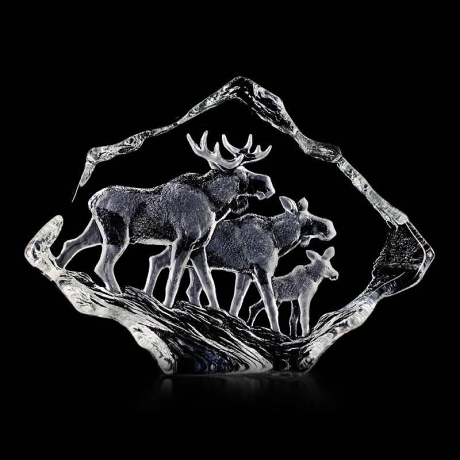 Mats Jonasson Crystal - WILDLIFE - Moose family - 33636