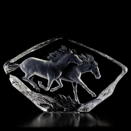 Mats Jonasson Crystal - WILDLIFE - Horses, large crystal sculpture - 33717
