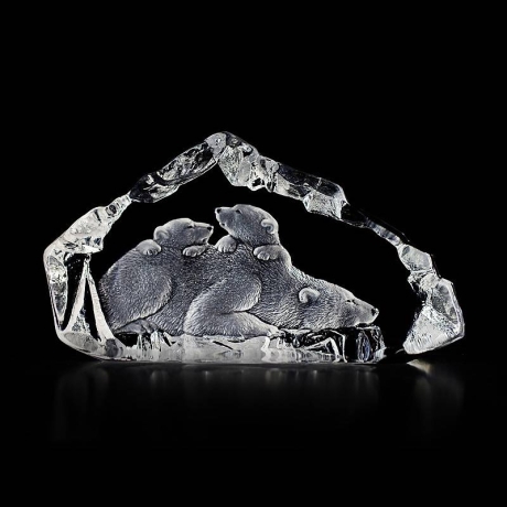 Mats Jonasson Crystal - WILDLIFE - Polar Bear with cubs - 33807